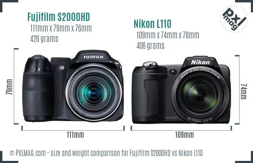Fujifilm S2000HD vs Nikon L110 size comparison