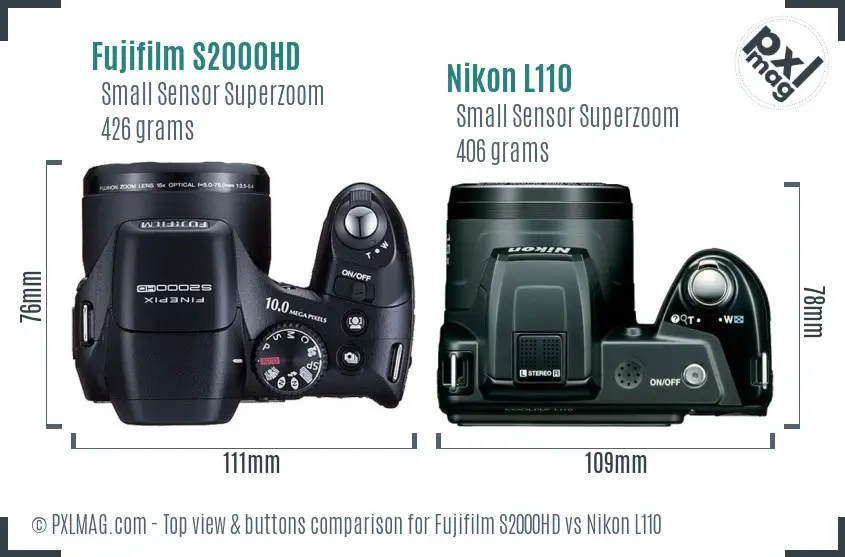 Fujifilm S2000HD vs Nikon L110 top view buttons comparison