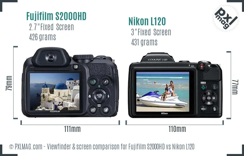 Fujifilm S2000HD vs Nikon L120 Screen and Viewfinder comparison