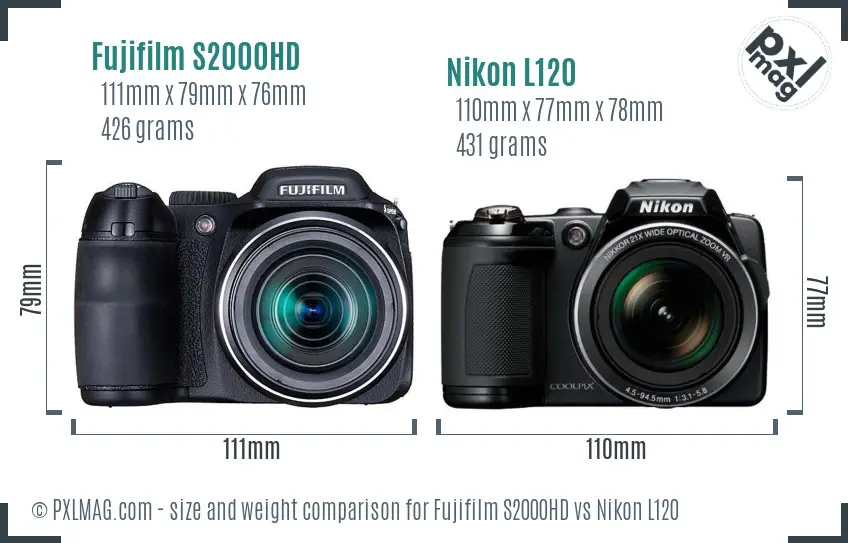 Fujifilm S2000HD vs Nikon L120 size comparison