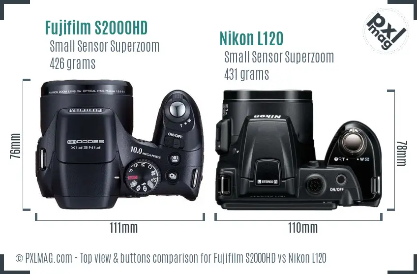 Fujifilm S2000HD vs Nikon L120 top view buttons comparison