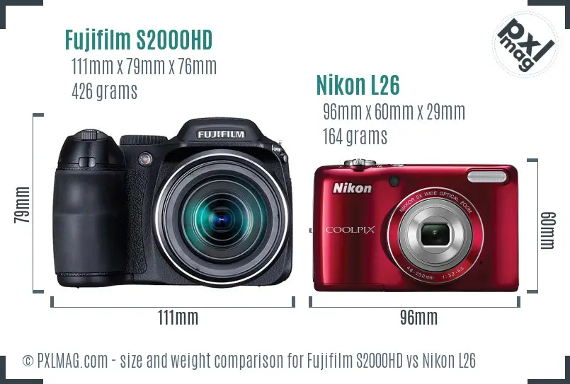 Fujifilm S2000HD vs Nikon L26 size comparison