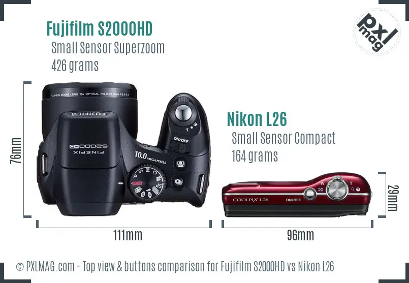 Fujifilm S2000HD vs Nikon L26 top view buttons comparison
