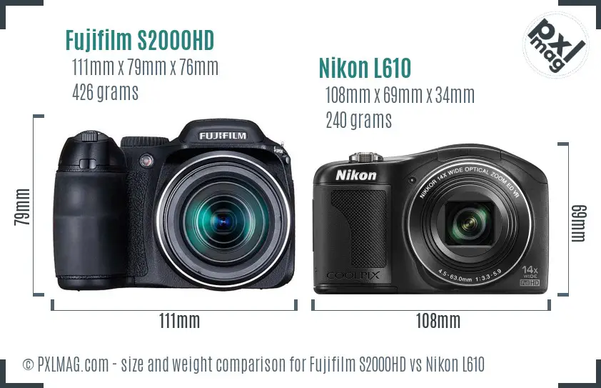 Fujifilm S2000HD vs Nikon L610 size comparison