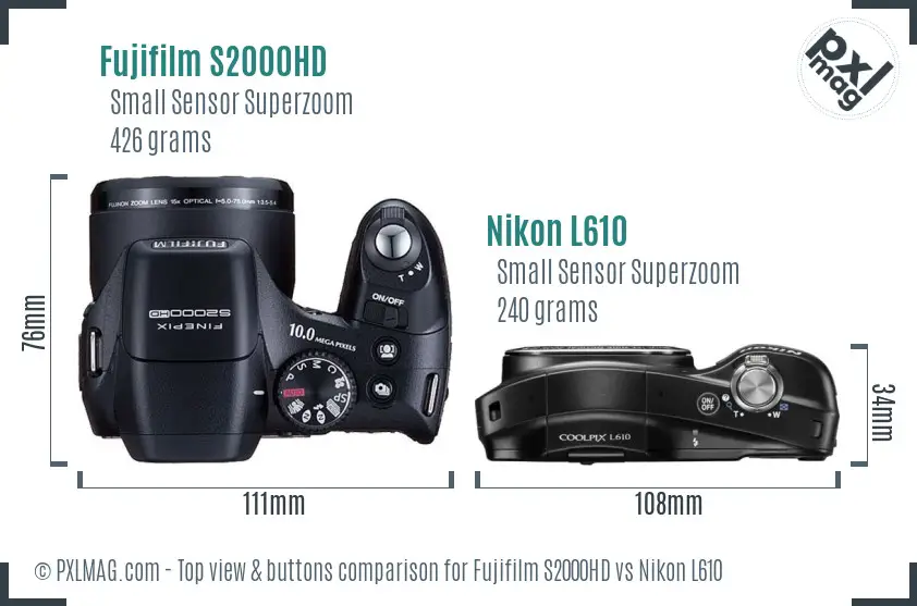 Fujifilm S2000HD vs Nikon L610 top view buttons comparison