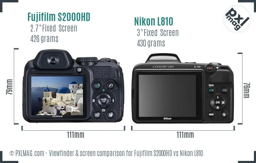 Fujifilm S2000HD vs Nikon L810 Screen and Viewfinder comparison