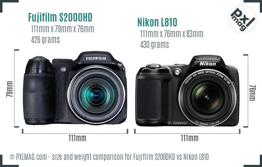 Fujifilm S2000HD vs Nikon L810 size comparison