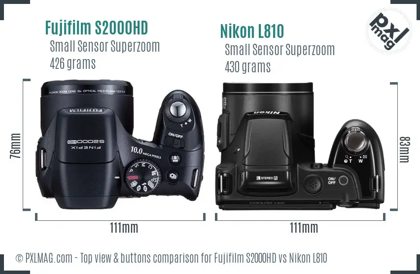 Fujifilm S2000HD vs Nikon L810 top view buttons comparison