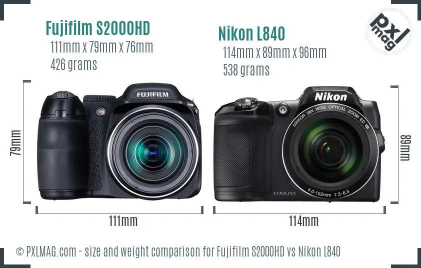 Fujifilm S2000HD vs Nikon L840 size comparison