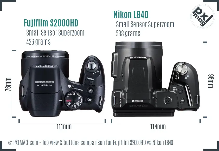 Fujifilm S2000HD vs Nikon L840 top view buttons comparison