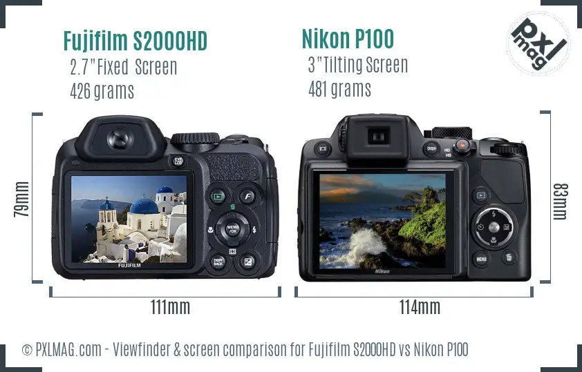 Fujifilm S2000HD vs Nikon P100 Screen and Viewfinder comparison