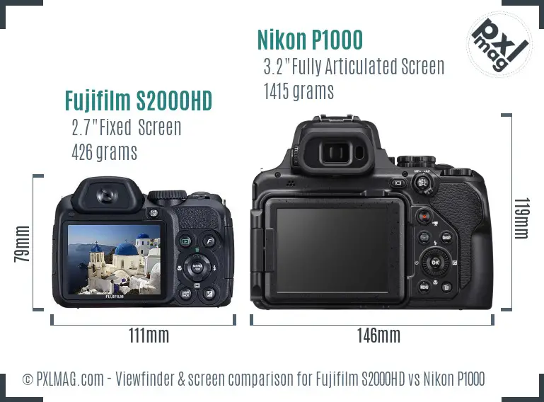 Fujifilm S2000HD vs Nikon P1000 Screen and Viewfinder comparison