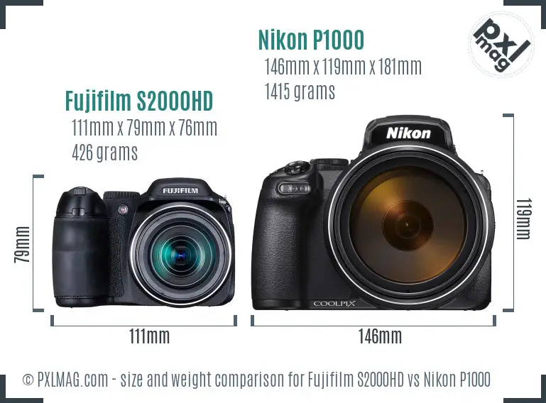 Fujifilm S2000HD vs Nikon P1000 size comparison