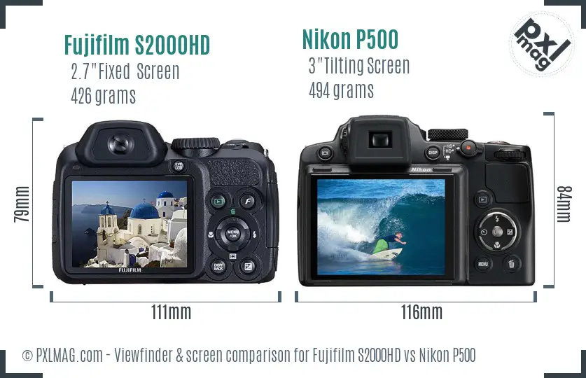 Fujifilm S2000HD vs Nikon P500 Screen and Viewfinder comparison