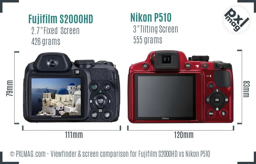 Fujifilm S2000HD vs Nikon P510 Screen and Viewfinder comparison