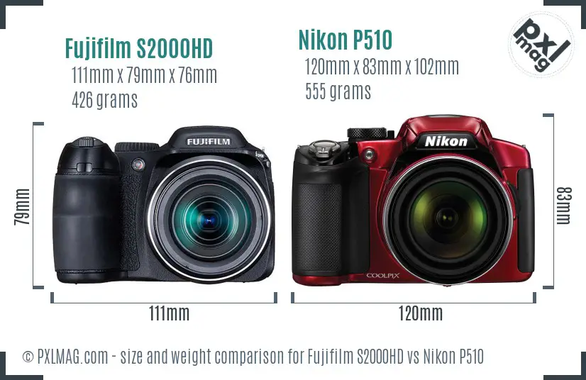 Fujifilm S2000HD vs Nikon P510 size comparison
