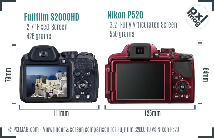 Fujifilm S2000HD vs Nikon P520 Screen and Viewfinder comparison
