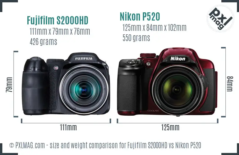 Fujifilm S2000HD vs Nikon P520 size comparison