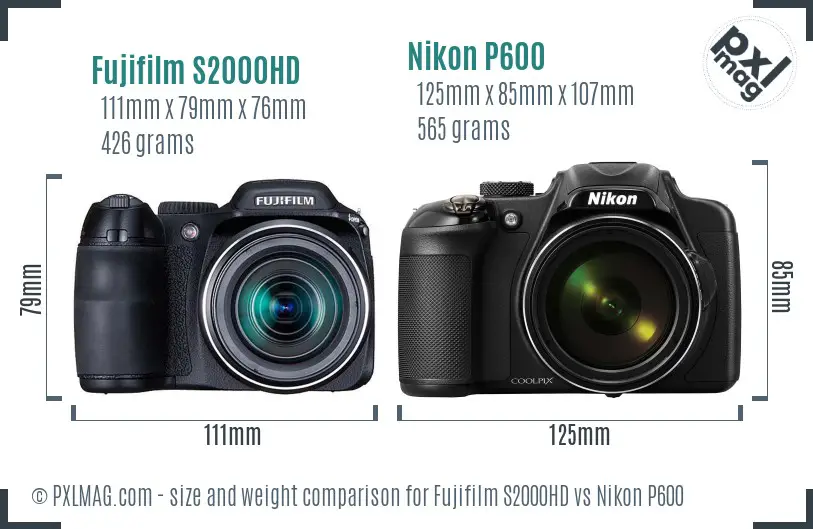 Fujifilm S2000HD vs Nikon P600 size comparison