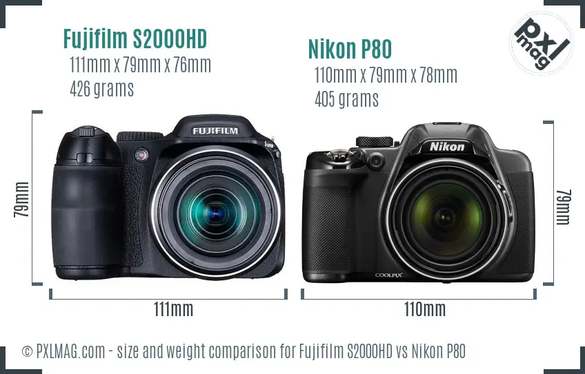 Fujifilm S2000HD vs Nikon P80 size comparison Fujifilm S2000HD vs Nikon P80 size comparison