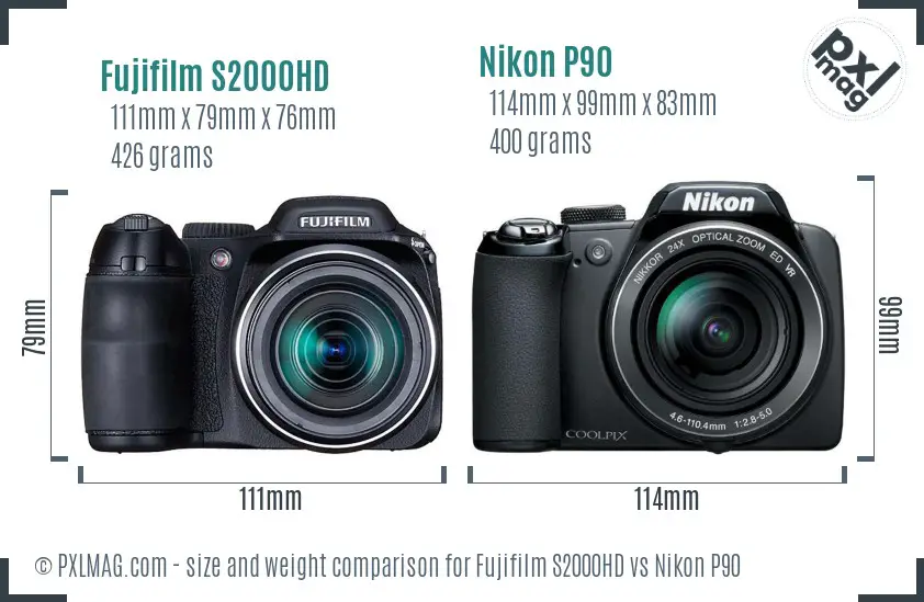 Fujifilm S2000HD vs Nikon P90 size comparison