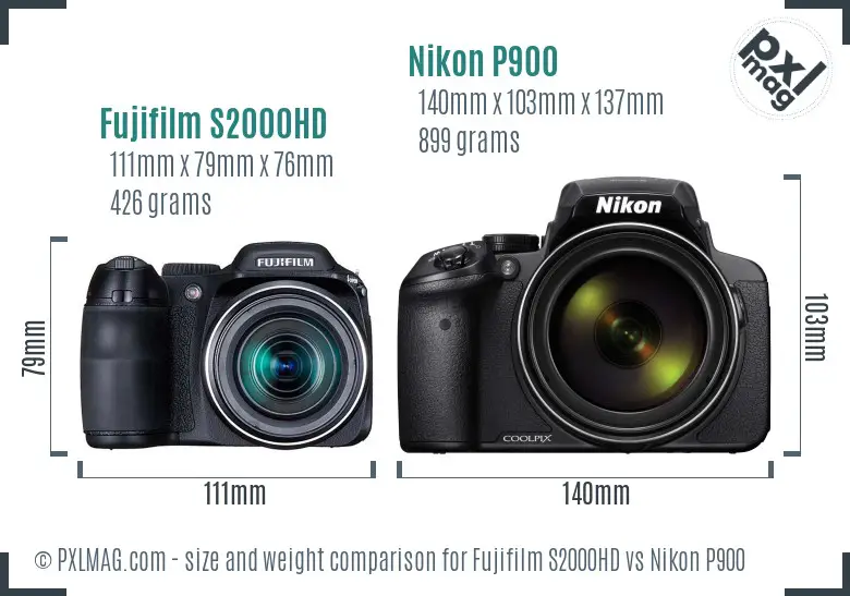 Fujifilm S2000HD vs Nikon P900 size comparison Fujifilm S2000HD vs Nikon P900 size comparison