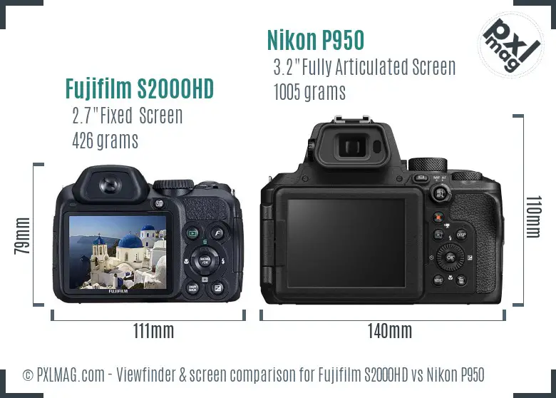 Fujifilm S2000HD vs Nikon P950 Screen and Viewfinder comparison