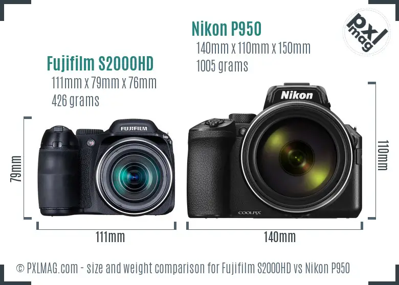 Fujifilm S2000HD vs Nikon P950 size comparison