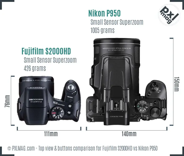 Fujifilm S2000HD vs Nikon P950 top view buttons comparison
