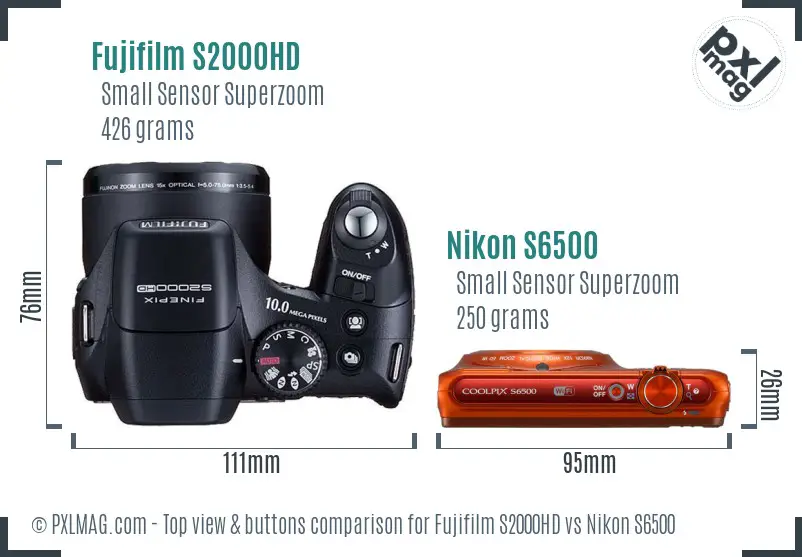 Fujifilm S2000HD vs Nikon S6500 top view buttons comparison