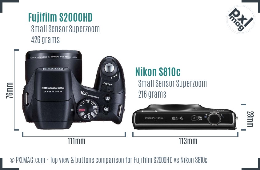 Fujifilm S2000HD vs Nikon S810c top view buttons comparison