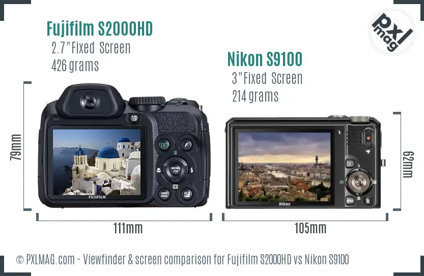 Fujifilm S2000HD vs Nikon S9100 Screen and Viewfinder comparison