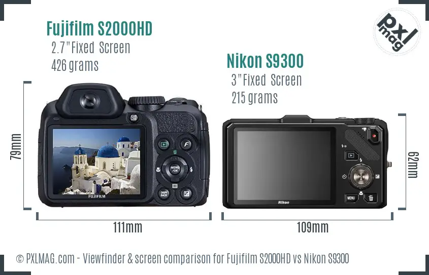 Fujifilm S2000HD vs Nikon S9300 Screen and Viewfinder comparison