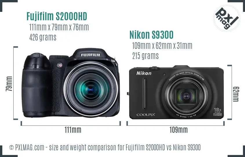 Fujifilm S2000HD vs Nikon S9300 size comparison
