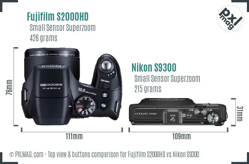 Fujifilm S2000HD vs Nikon S9300 top view buttons comparison