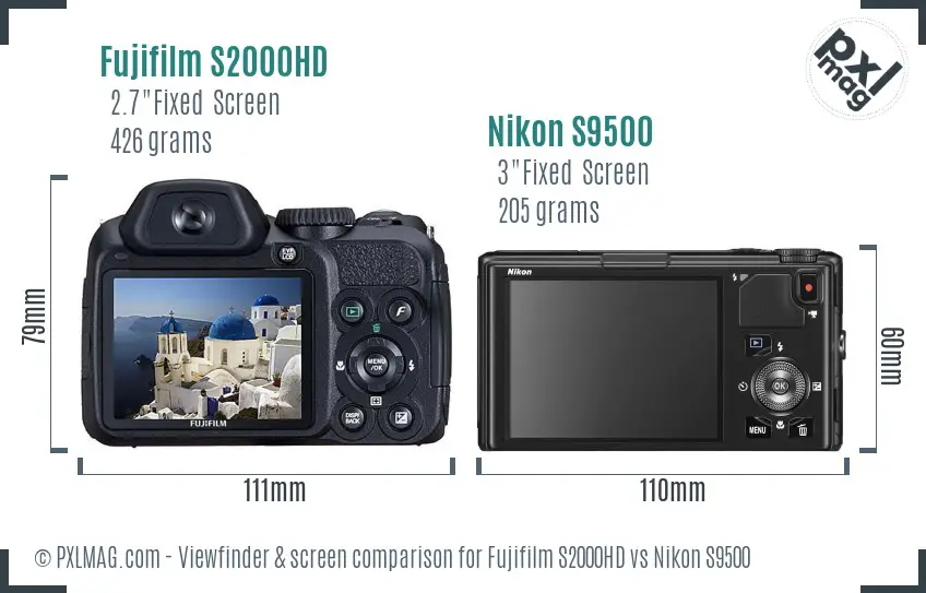 Fujifilm S2000HD vs Nikon S9500 Screen and Viewfinder comparison