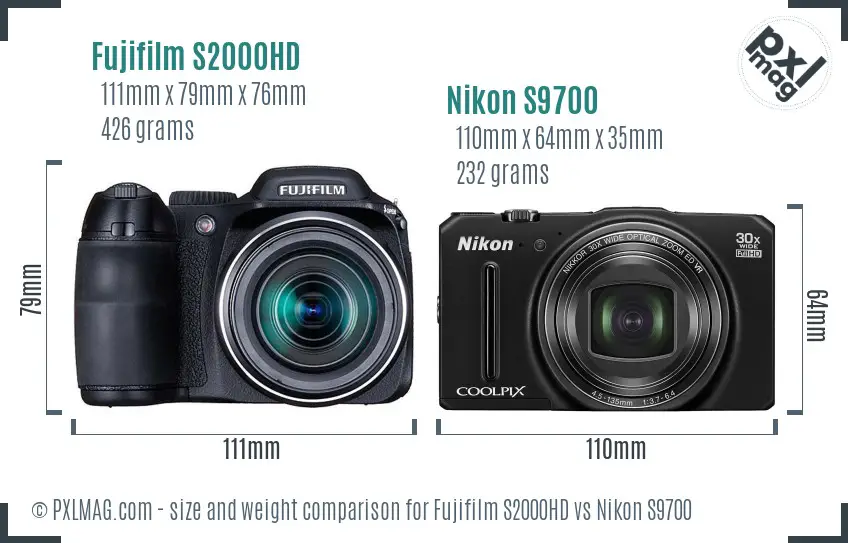 Fujifilm S2000HD vs Nikon S9700 size comparison Fujifilm S2000HD vs Nikon S9700 size comparison