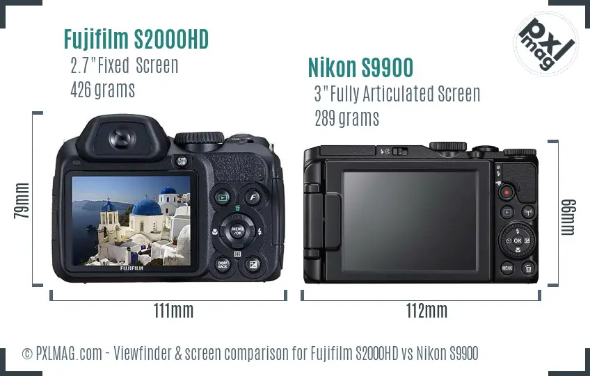 Fujifilm S2000HD vs Nikon S9900 Screen and Viewfinder comparison