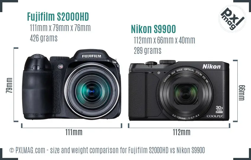 Fujifilm S2000HD vs Nikon S9900 size comparison