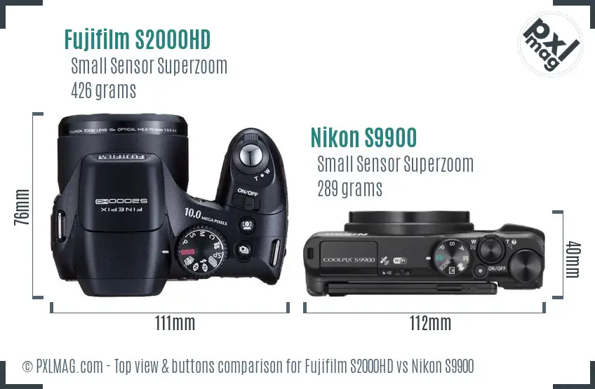 Fujifilm S2000HD vs Nikon S9900 top view buttons comparison