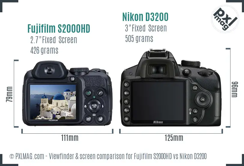 Fujifilm S2000HD vs Nikon D3200 Screen and Viewfinder comparison
