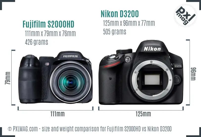 Fujifilm S2000HD vs Nikon D3200 size comparison