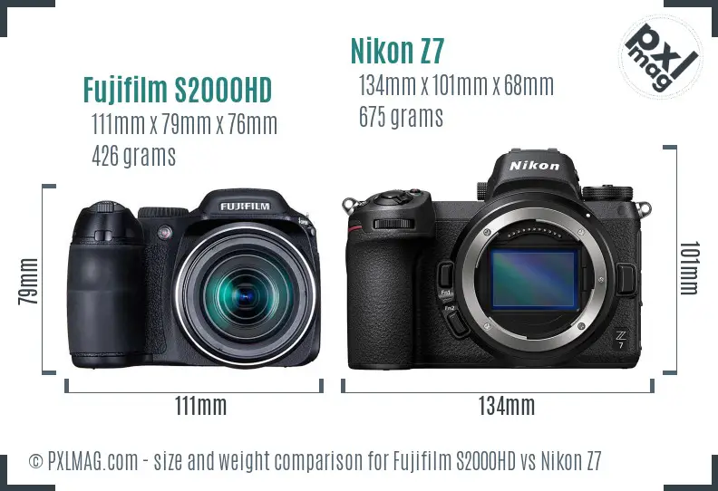 Fujifilm S2000HD vs Nikon Z7 size comparison