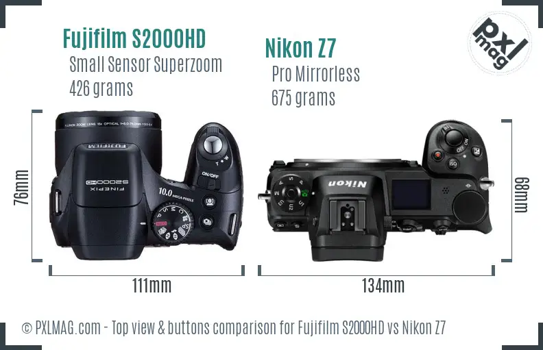 Fujifilm S2000HD vs Nikon Z7 top view buttons comparison