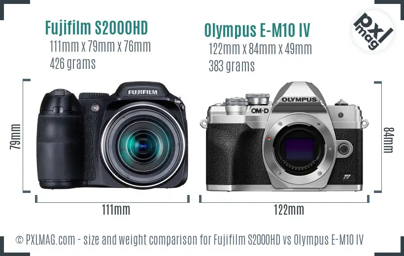 Fujifilm S2000HD vs Olympus E-M10 IV size comparison