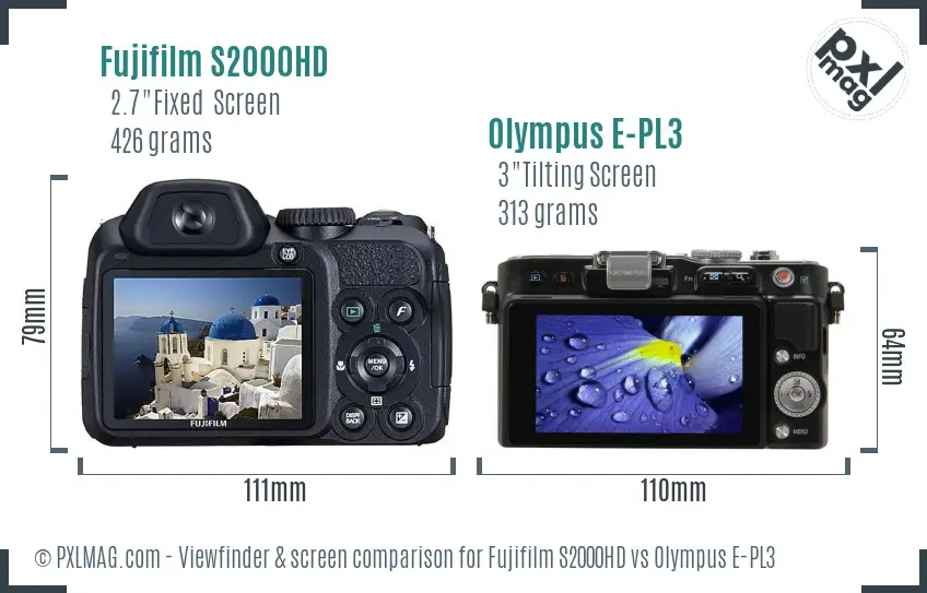 Fujifilm S2000HD vs Olympus E-PL3 Screen and Viewfinder comparison