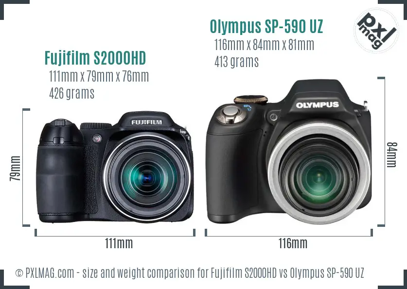 Fujifilm S2000HD vs Olympus SP-590 UZ size comparison Fujifilm S2000HD vs Olympus SP-590 UZ size comparison