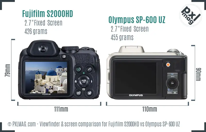 Fujifilm S2000HD vs Olympus SP-600 UZ Screen and Viewfinder comparison