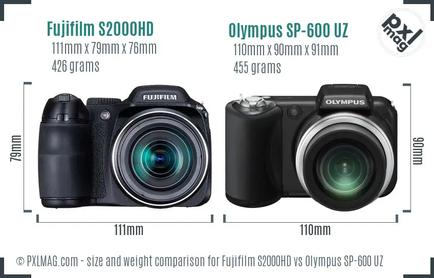 Fujifilm S2000HD vs Olympus SP-600 UZ size comparison