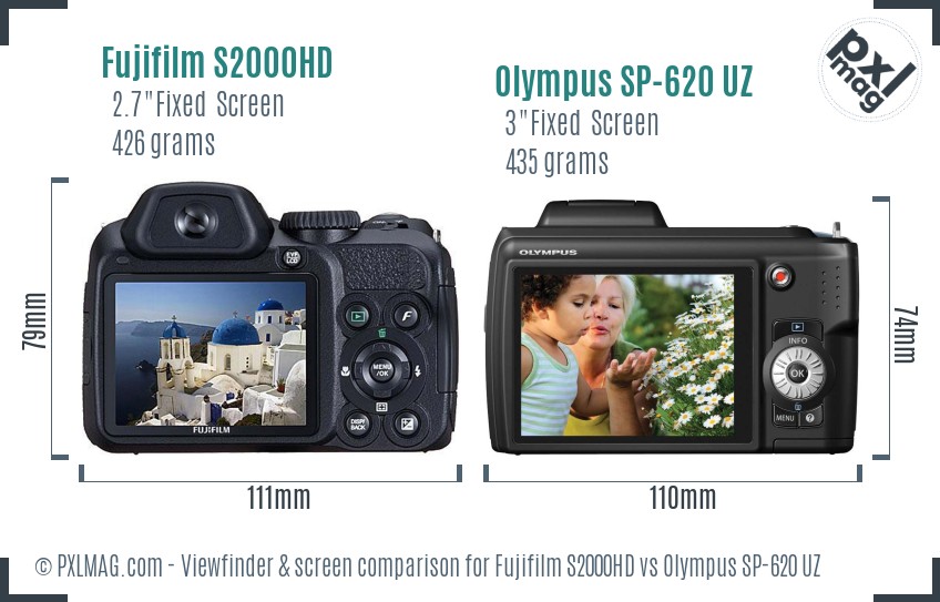 Fujifilm S2000HD vs Olympus SP-620 UZ Screen and Viewfinder comparison